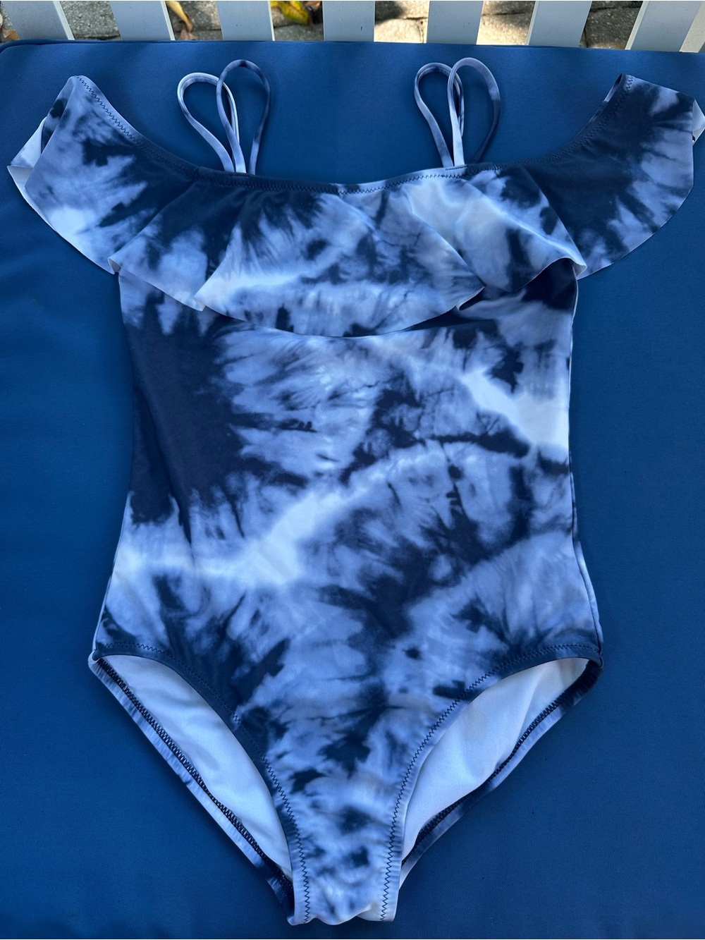 KAMI Girls' Blue Tie-Dye Ruffle One-Piece Swimsuit Size 12